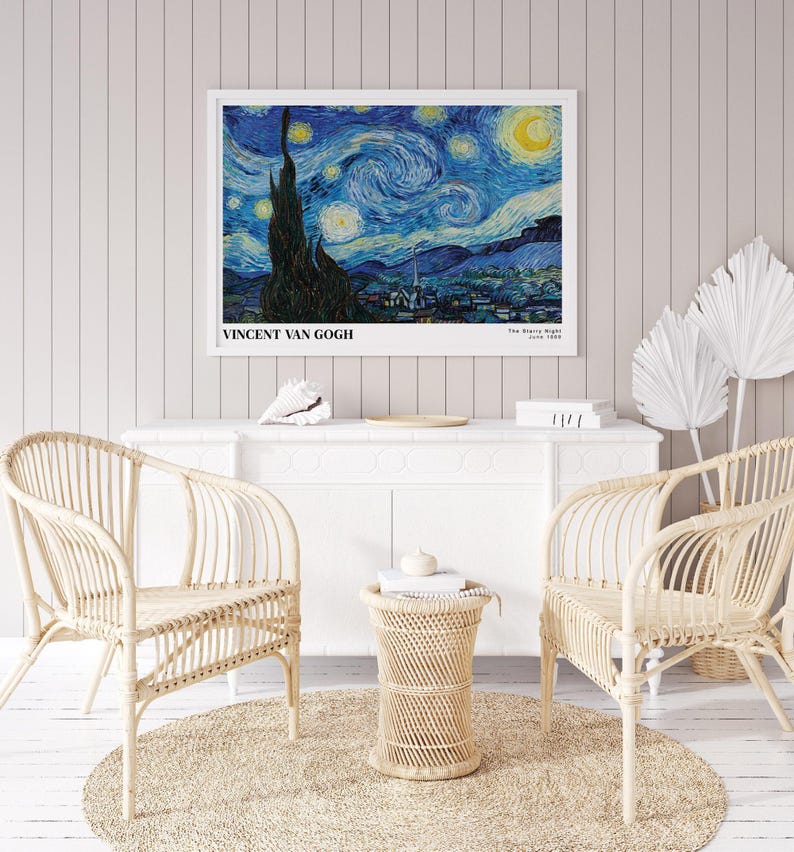 Van Gogh The Starry Night 1889 Vintage Poster Art Print | Colorful Print, Vincent Van Gogh Print, Van Gogh Art, MoMA Exhibition Poster