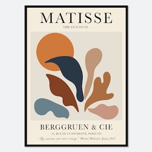 Stampa artistica di Henri Matisse con ritagli di manifesti vintage di mostre / Piante botaniche, foglie, Berggruen Cie, decorazione da parete boho, carta da parati decoupé #M07