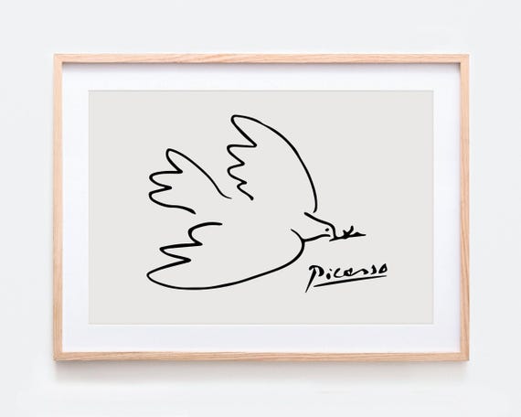 ピカソの版画、ピカソの鳩の版画、パブロ・ピカソの平和の鳩の線画版画