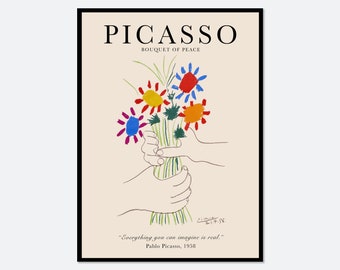 Picasso Bouquet of Peace Art Print | Pablo Picasso Flower Bouquet Sketch, Picasso Lithograph Line Drawing, Vintage Exhibition Poster #PP32