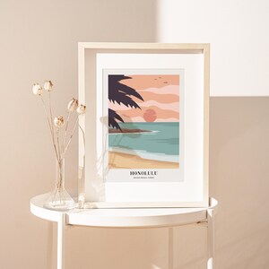 Waikiki Beach Honolulu Hawaii Colorful Boho Art Print | Abstract Landscape Illustration, Coastal Beach Print, Tropical Travel Poster #TA11 image 8