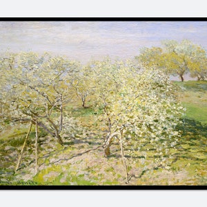 Claude Monet Spring Fruit Trees in Bloom Vintage Poster Wall Art Print | Flower Garden Colorful Floral Botanical Landscape Oil Painting N63B