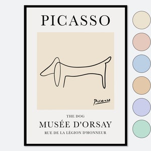 Stampa artistica con disegno a tratteggio di un cane di Pablo Picasso, poster di un bassotto, poster della mostra d'arte murale "Le Chien", decorazione vintage con animali colorati PP17