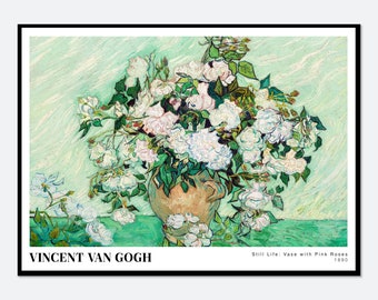 静物画 ピンクのバラが入った花瓶 ヴィンセント・ヴァン・ゴッホの絵画