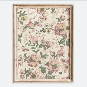 Papel de parede com padrão de flores vintage rústicas, impressão de arte de parede botânica, pôster de desenho floral colorido, decoração de casa de fazenda antiga e temperamental VP305