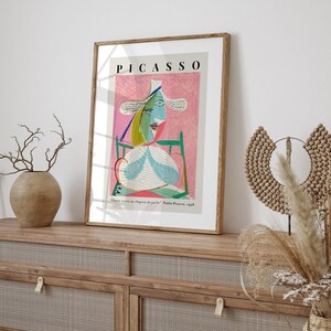 Pablo Picasso Femme Assise au Chapeau de Paille (Marie-Thérèse) Pink Abstract Cubism Painting Vintage Poster Wall Art Print | Seated Woman in Straw Hat, Girl Portrait, SugarnCanvas Printed Shipped Mailed Fine Art Print