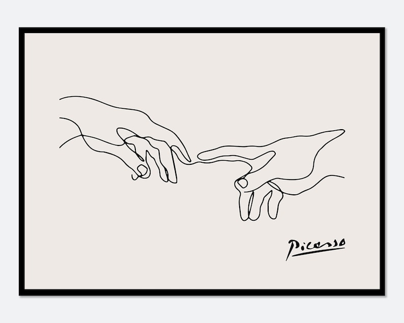 Pablo Picasso Holding Hands One Line Art Drawing Print | Museum Exhibition Vintage Poster, Minimalist Picasso Love, Signed Lithograph Wall Art