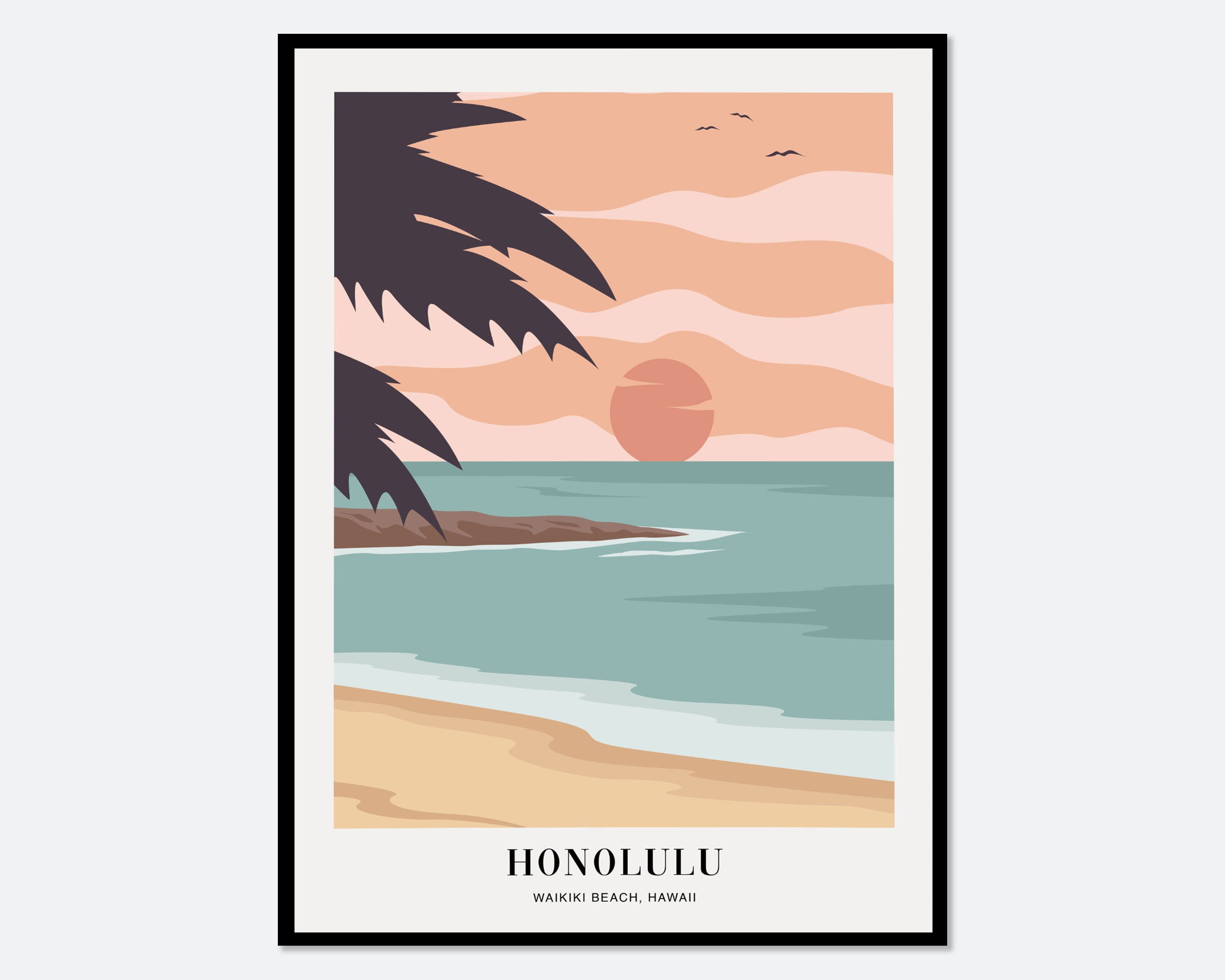 Waikiki Beach Honolulu Hawaii Colorful Boho Art Print pic