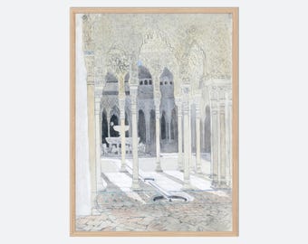 Hercules Brabazon Brabazon Alhambra Lion Courtyard Fine Art Print, Granada Spain Architecture Poster, Vintage Travel Palace Wall Art VP548