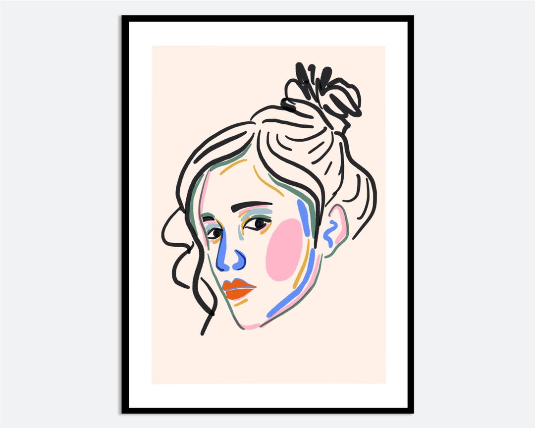 Colorful Woman Portrait Wall Art Print | Hand Drawn Girl Illustration ...