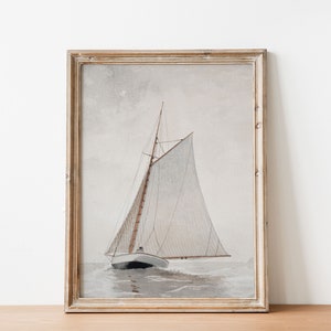 European Vintage Sailboat Wall Art Print, Rustic Coastal Boat in Sea ...