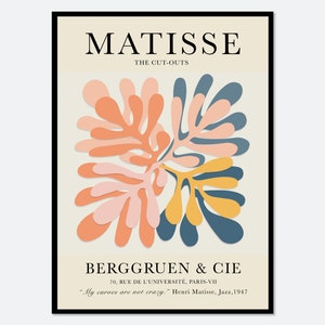 Matisse print, Matisse poster, Henri Matisse Art Print, Matisse uitsparingen tentoonstelling vintage poster, papier decoupes, Berggruen en Cie M04
