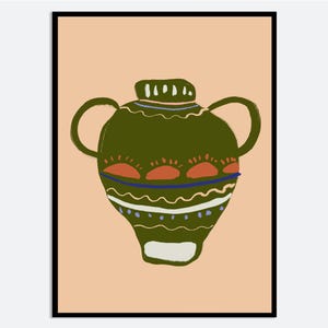 Dekorative grüne Vase als Wandbild | Handgezeichnete Illustration eines Keramiktopfs, modernes abstraktes ästhetisches Poster, zeitgenössisch farbenfroh MA102