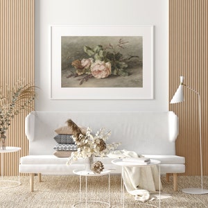 European Vintage Pink Rose Flowers Still Life Wall Art Print, Rustic ...
