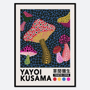 Yayoi Kusama Mushrooms Polka Dot Net Wall Art Print | Yayoi Kusama 草間彌生 Abstract Colorful Exhibition Poster, Modern Japanese Poster #YY48