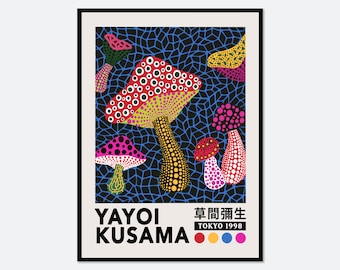 Yayoi Kusama Mushrooms Polka Dot Net Wall Art Print | Yayoi Kusama 草間彌生 Abstract Colorful Exhibition Poster, Modern Japanese Poster #YY48