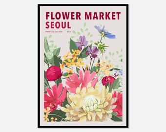 Flower Market Seoul Colorful Botanical Art Print | Spring Flowers Print, Spring Floral Art Print, Flowers Print, Wildflowers Print #FM28