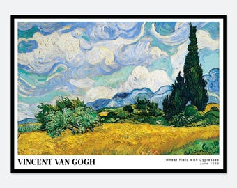 Van Gogh Wheat Field with Cypresses 1889 Painting Art Print | Colorful Print, Saint-Rémy, Van Gogh Print,Van Gogh Art, Exhibition Poster #V7