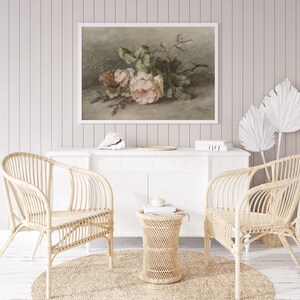 European Vintage Pink Rose Flowers Still Life Wall Art Print, Rustic ...