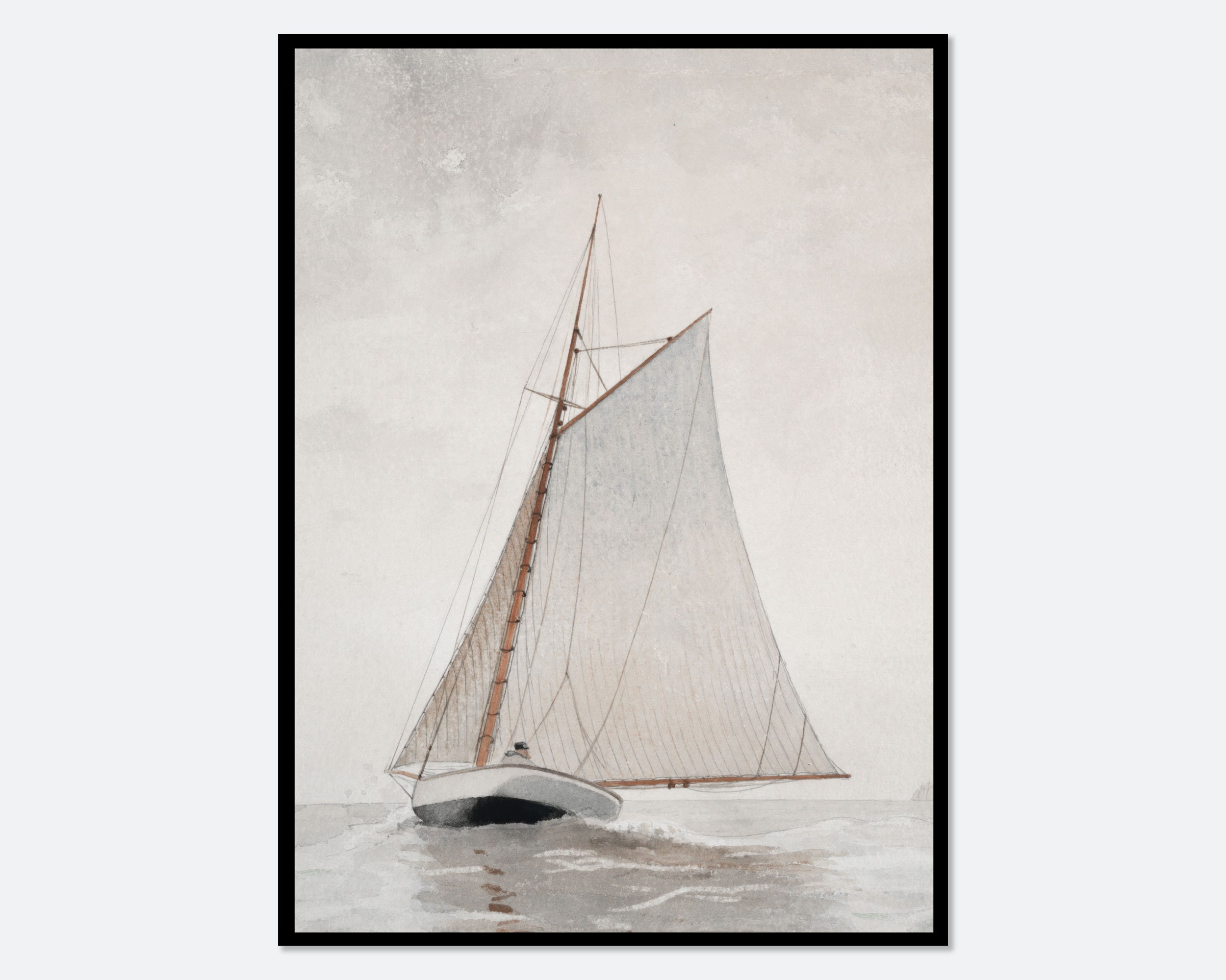 European Vintage Sailboat Wall Art Print, Rustic Coastal Boat in Sea ...
