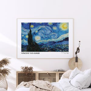 Van Gogh The Starry Night 1889 Vintage Poster Art Print | Colorful Print, Vincent Van Gogh Print, Van Gogh Art, MoMA Exhibition Poster