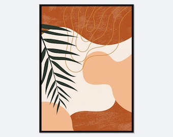 Moderner abstrakter Boho-Kunstdruck mit Blättern | Abstrakte botanische Kunst, Einlinienkunst, Boho-Wandkunst, Kunst in neutralen Tönen, Terrakotta-Pflanzenkunst #BA09