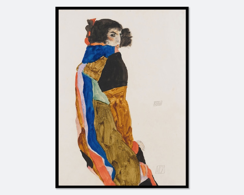 Egon Schiele Moa 1911 Portrait of Woman Vintage Poster Wall Art Print | Abstract Expressionist Colorful Antique Retro Painting, Famous Reproduction