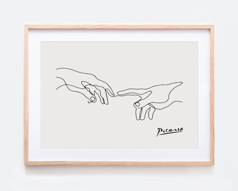 Pablo Picasso Holding Hands One Line Art Drawing Print | Museum Exhibition Vintage Poster, Minimalist Picasso Love, Signed Lithograph Wall Art