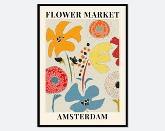 Mercado de flores de Ámsterdam: Impresión botánica colorida / Impresión de flores de primavera, Impresión floral de primavera, Impresión de flores silvestres, Arte colorido #FM13