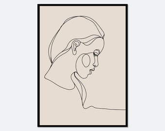 One Line Modern Girl Silhouette Line Art Print | Single Line Figure Drawing Art Print, Minimalist Line Art, Woman Boho Art #LA09