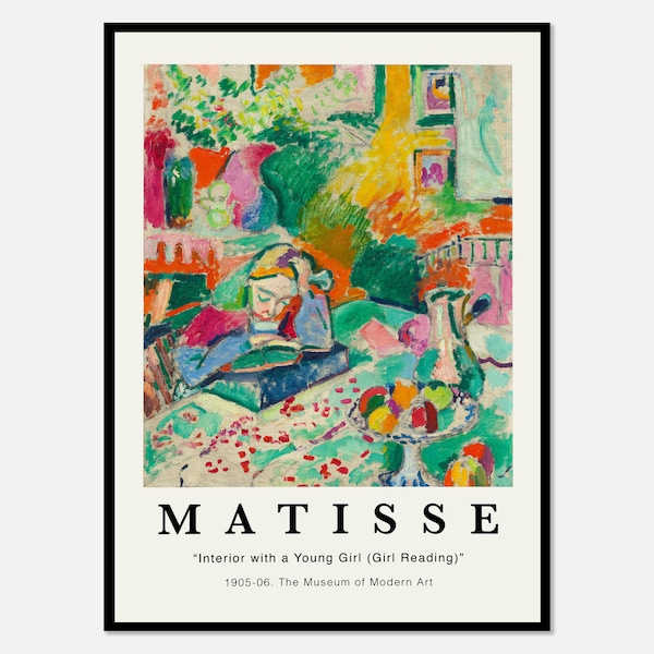 Interior de Henri Matisse con una joven leyendo cartel arte impresión / impresión Matisse, pintura Matisse, arte colorido, exposición del museo #M115