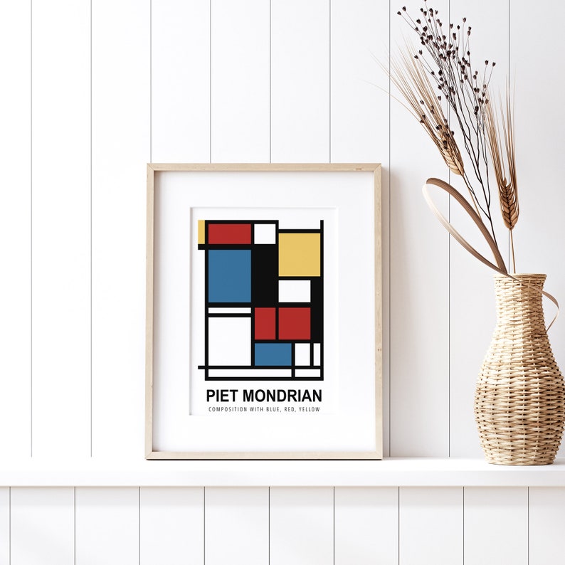 Piet Mondrian Remastered Composition Blue Red Yellow Abstract Wall Art ...