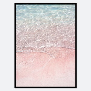 Impression d'art tropicale d'été tropical de vagues de plage | Photographie de nature, rose pastel, paysage, décoration murale scandinave, décoration murale bohème # S188