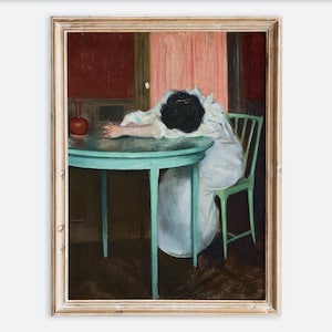 Müde Ramon Casas Ölgemälde Wand Kunst Druck, Vintage europäische Französische Rustikale Schlafende Frau Mädchen Porträt Poster Moody Bauernhaus VP125