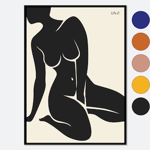 Pôster de figura corporal feminina abstrata inspirado em Henri Matisse, Nu Bleu, impressão artística | Arte de parede com linhas preenchidas pelo Fauvismo, tamanho grande, enviado #WP10