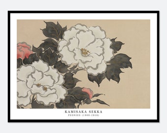 Kamisaka Peonies Flowers Vintage Japanese Woodblock Poster Art Print | 神坂雪佳, Retro Japanese Wall Art, Asian Antique Landscape Decor #JP37