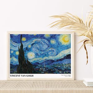 Van Gogh The Starry Night 1889 Vintage Poster Art Print | Colorful Print, Vincent Van Gogh Print, Van Gogh Art, MoMA Exhibition Poster