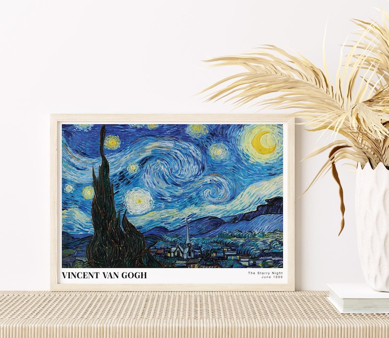 Van Gogh The Starry Night 1889 Vintage Poster Art Print | Colorful Print, Vincent Van Gogh Print, Van Gogh Art, MoMA Exhibition Poster