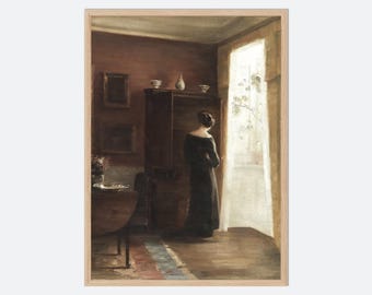 Carl Holsøe Interior with a Young Girl by Window Fine Art Print, Woman Portrait Poster, Danish Painting, Scandinavian Vintage Decor VP538
