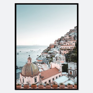 Amalfi Coast Line of Mediterranean Sea Art Print | Summer Art, Coastal Print, Pastel Beach Print, Positano Italy Print, Scandi Print #S474