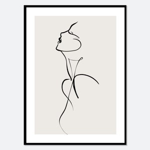 Une ligne moderne Silhouette de fille Art Print | Impression d&#39;art dessin figure simple ligne, dessin au trait minimaliste, dessin au trait femme, art bohème #LA14