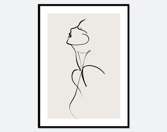 One Line Modern Girl Silhouette Line Art Print | Single Line Figure Drawing Art Print, Minimalist Line Art, Woman Line Art, Boho Art #LA14