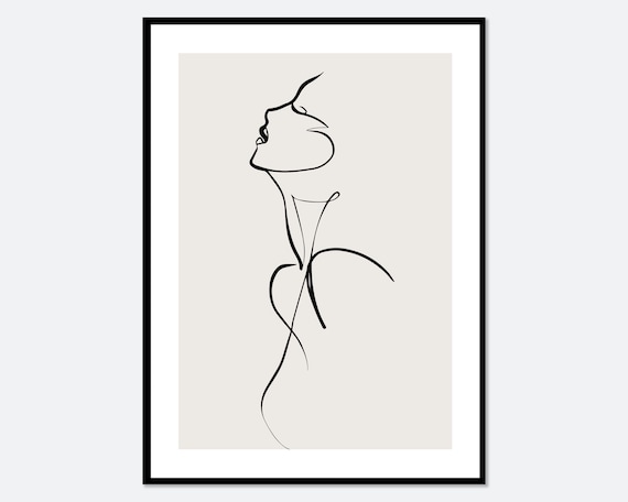 One Line Modern Girl Silhouette Line Art Print Single Line Figure