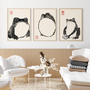 Japanese Frog Matsumoto Hoji Toad Set of 3 Woodblock Art Print | Japanese Art, Japanese Poster, Matsumoto Hoji 松本奉時 Frog Exhibition Poster