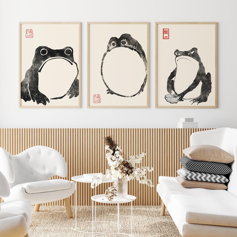 Japanese Frog Matsumoto Hoji Toad Set of 3 Woodblock Art Print | Japanese Art, Japanese Poster, Matsumoto Hoji 松本奉時 Frog Exhibition Poster