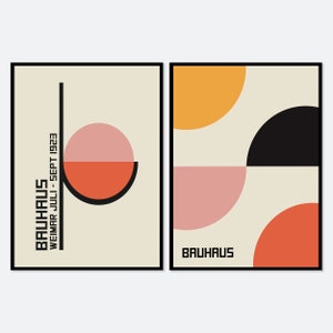 Set di 2 stampe artistiche con blocchi di colore e forme geometriche Bauhaus / Stampa Bauhaus 1919, Poster Bauhaus di metà secolo, Set di stampe da parete minimaliste per gallerie