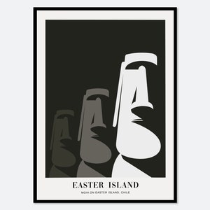 Moai on Easter Island Chile Black White Boho Art Print | Abstract Landscape Illustration, Landmark Poster, Minimalist Travel Poster #TA12