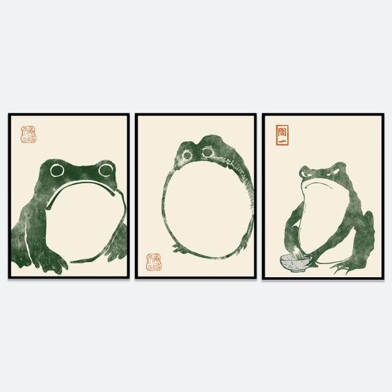 Japanese Frog Matsumoto Hoji Toad Set of 3 Woodblock Art Print