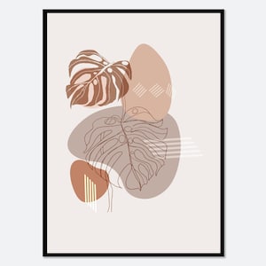 Modern Abstract Monstera Boho Leaves Art Print | Abstract Botanical Art, One Line Art, Boho Wall Art, Neutral Toned Art, Plants Art #BA01
