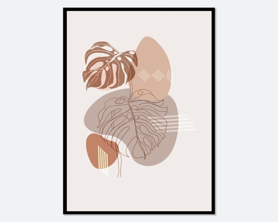 Modern Abstract Monstera Boho Leaves Art Print | Abstract Botanical Art, One Line Art, Boho Wall Art, Neutral Toned Art, Plants Art #BA01